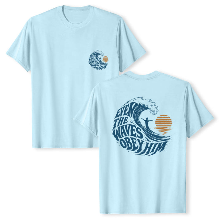 Christianartworkshop Même les vagues lui obéissent - T-shirt classique à motif vagues double face - Bleu - 2XL - image 3