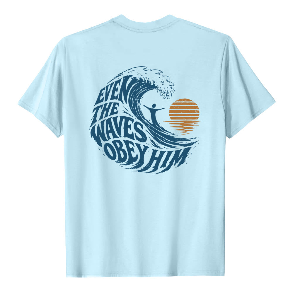 Christianartworkshop Même les vagues lui obéissent - T-shirt classique à motif vagues double face - image 4
