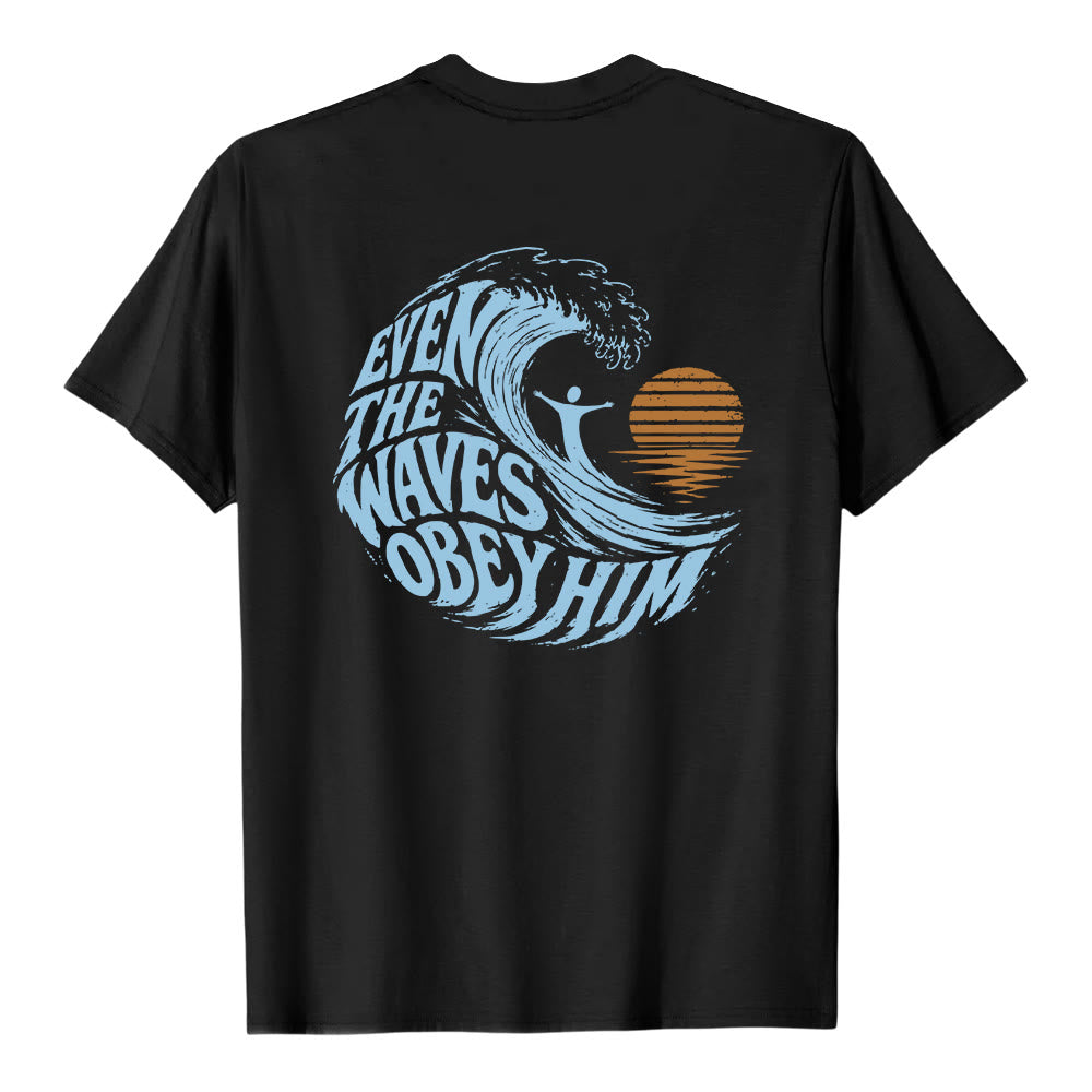 Christianartworkshop Même les vagues lui obéissent - T-shirt classique à motif vagues double face - image 19