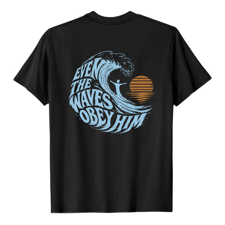 Christianartworkshop Même les vagues lui obéissent - T-shirt classique à motif vagues double face - image 19