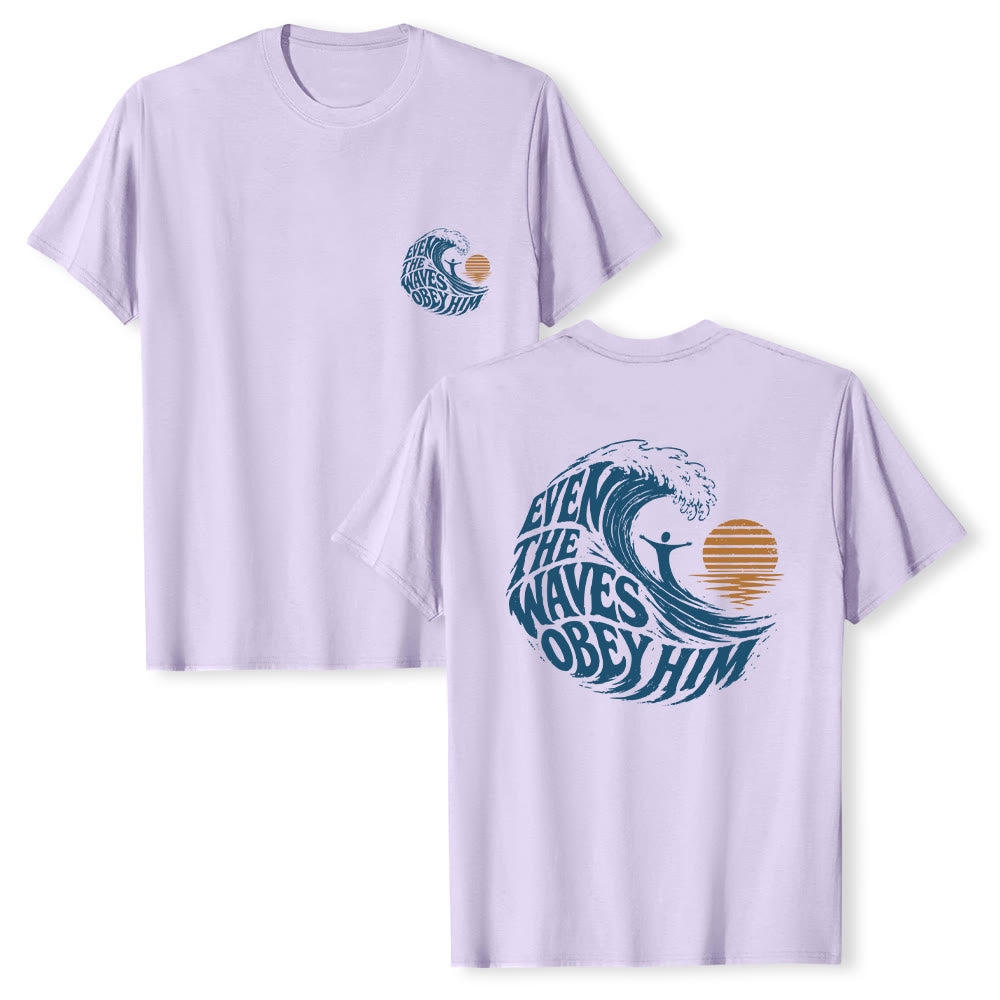 Christianartworkshop Même les vagues lui obéissent - T-shirt classique à motif vagues double face - Violet - 2XL - image 21