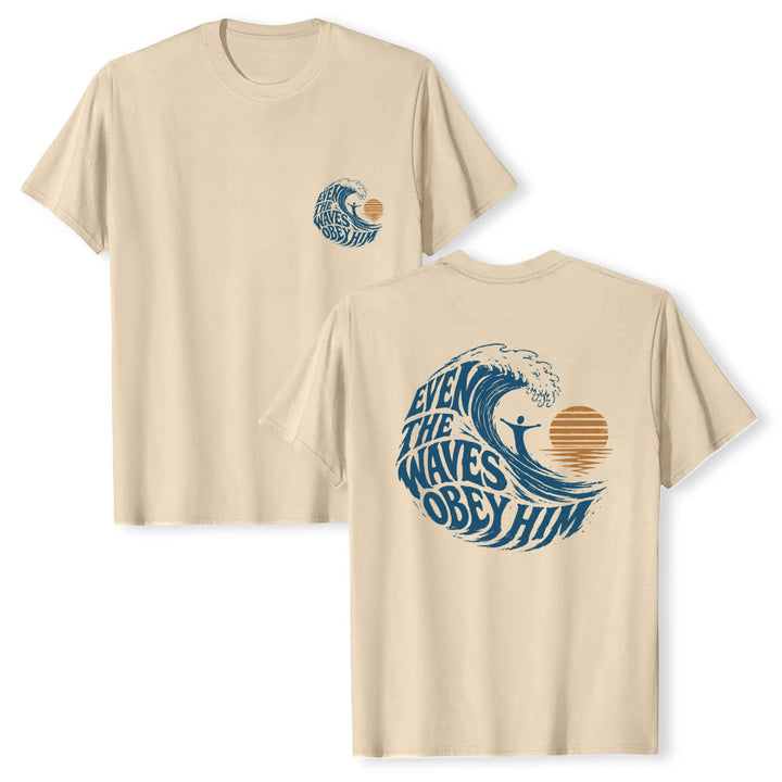 Christianartworkshop Même les vagues lui obéissent - T-shirt classique à motif vagues double face - Beige - 2XL - image 12
