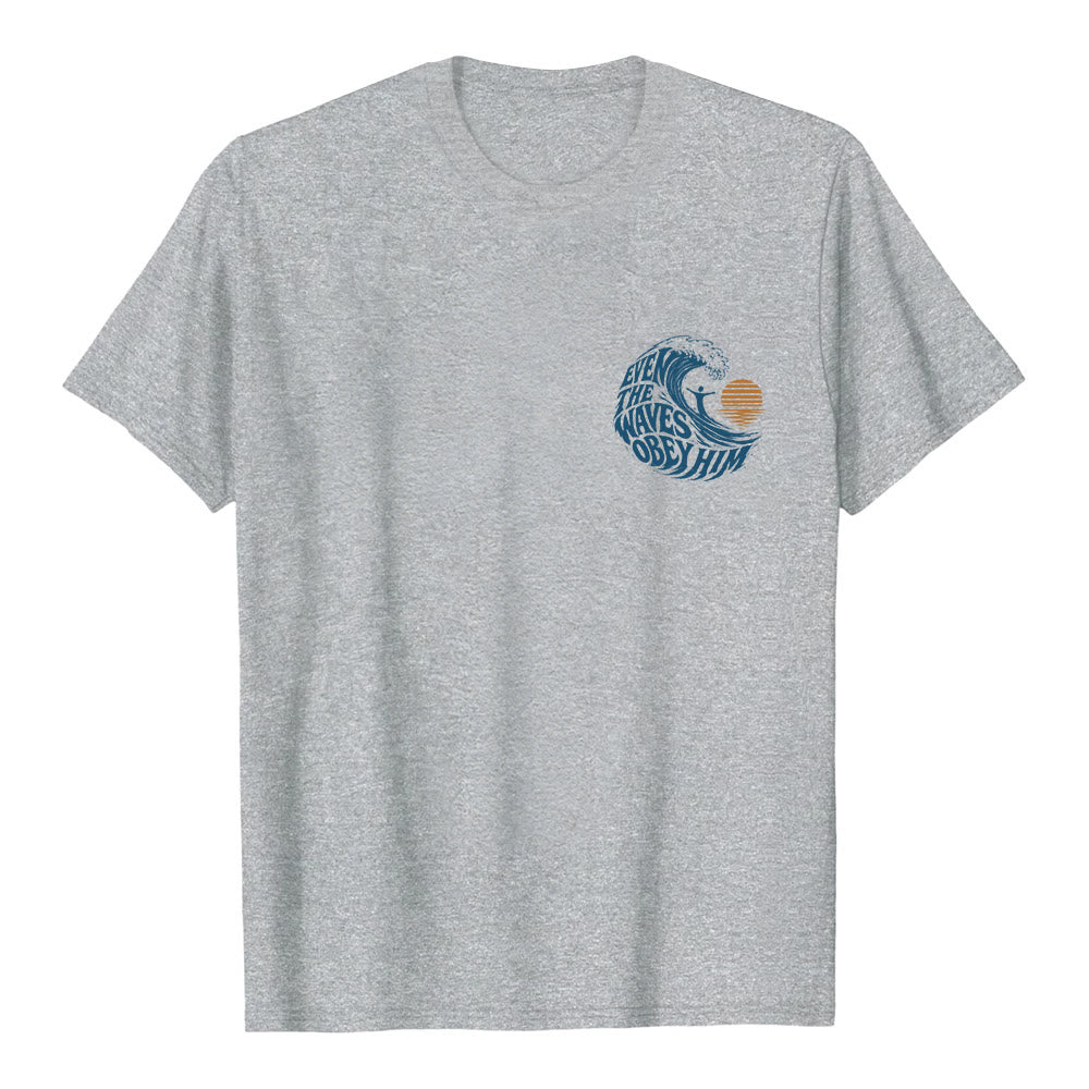 Christianartworkshop Même les vagues lui obéissent - T-shirt classique à motif vagues double face - image 2