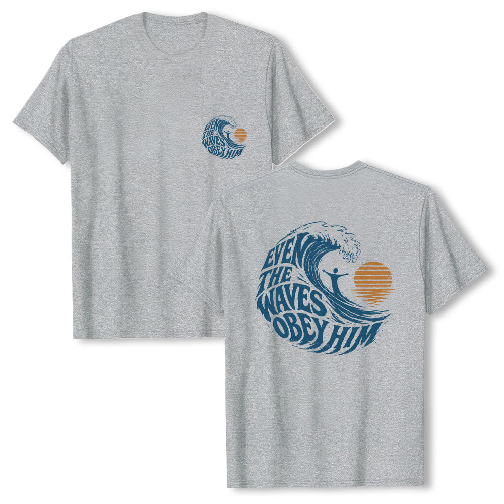 Christianartworkshop Même les vagues lui obéissent - T-shirt classique à motif vagues double face - Gris - 2XL - image 0