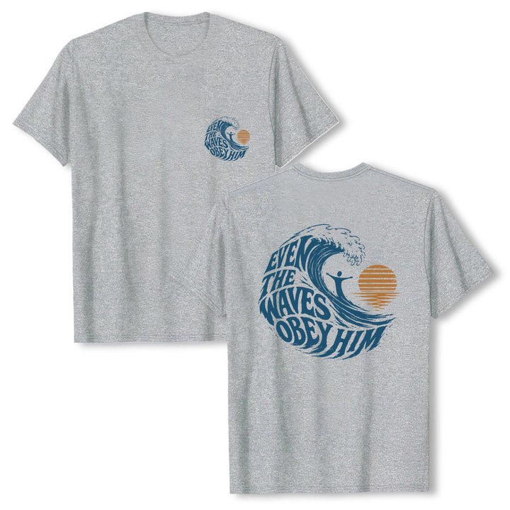 Christianartworkshop Même les vagues lui obéissent - T-shirt classique à motif vagues double face - Gris - 2XL - image 0