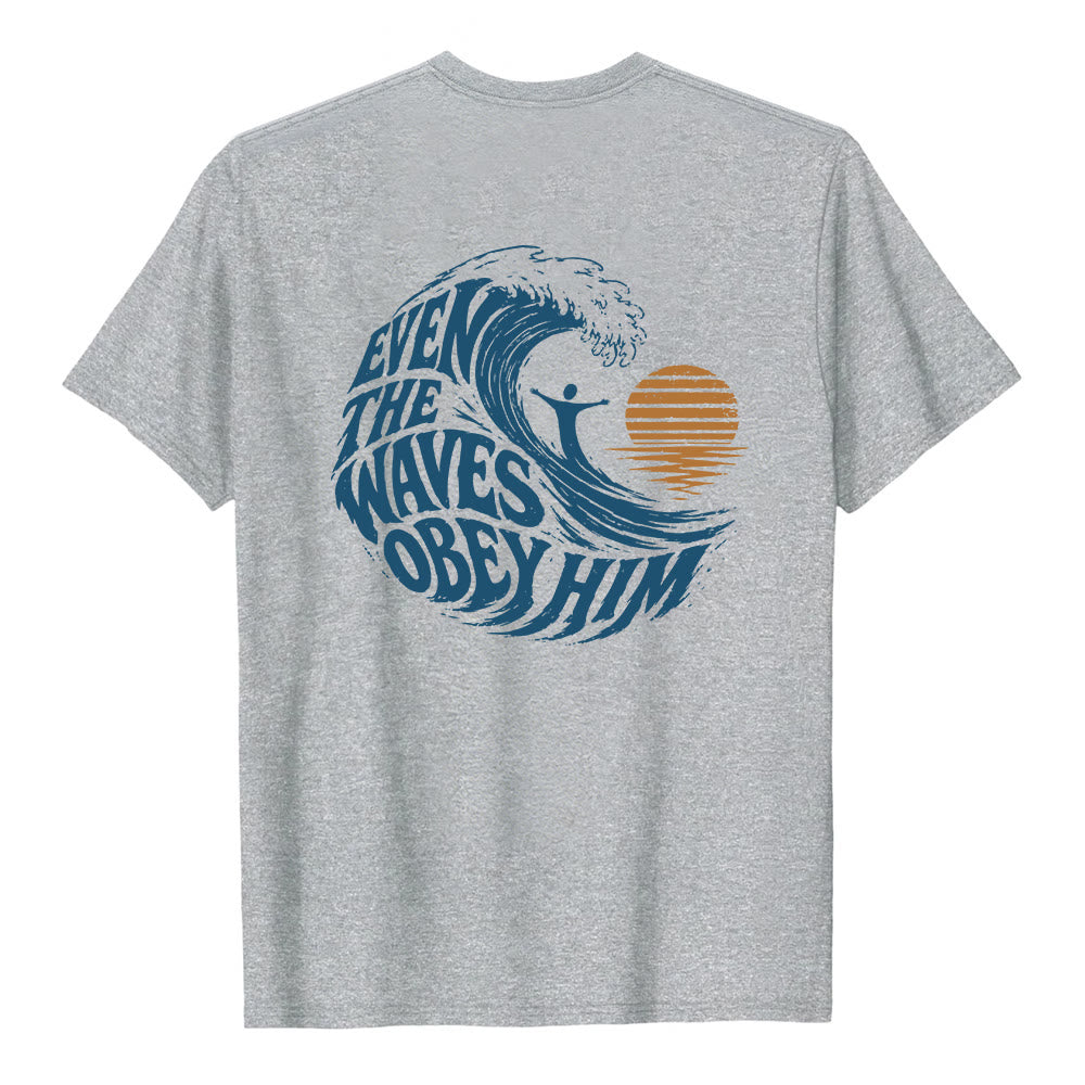 Christianartworkshop Même les vagues lui obéissent - T-shirt classique à motif vagues double face - image 1