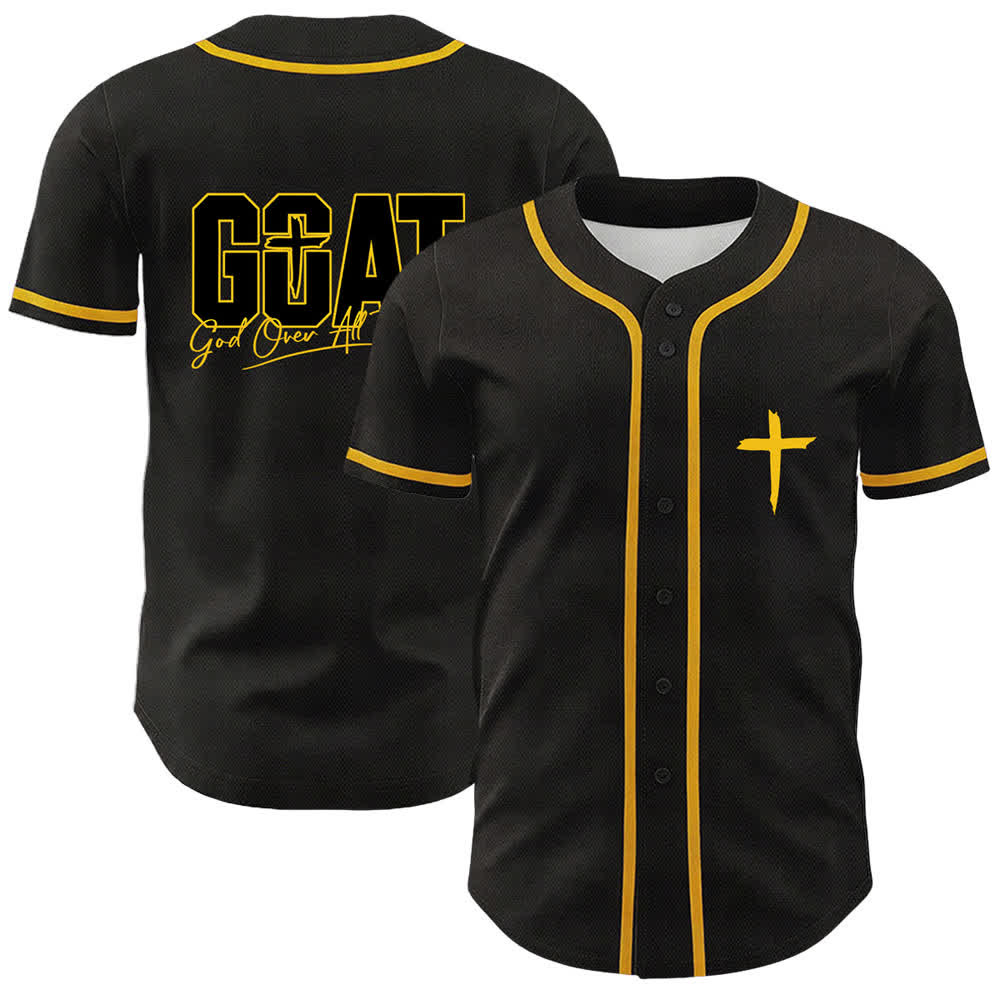 Christianartworkshop GOAT Dieu sur toutes choses Maillot de baseball unisexe croix simple - Jaune - 5XL - image 0