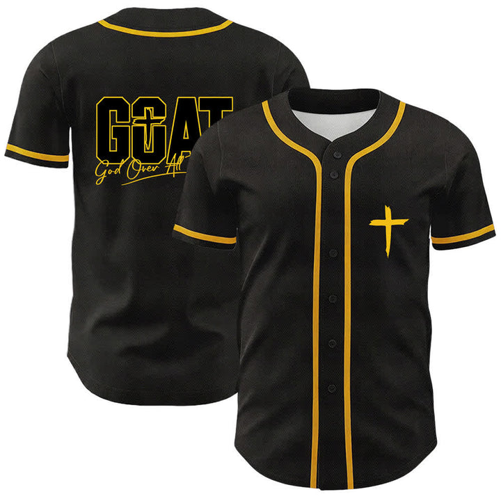 Christianartworkshop GOAT Dieu sur toutes choses Maillot de baseball unisexe croix simple - Jaune - 5XL - image 0