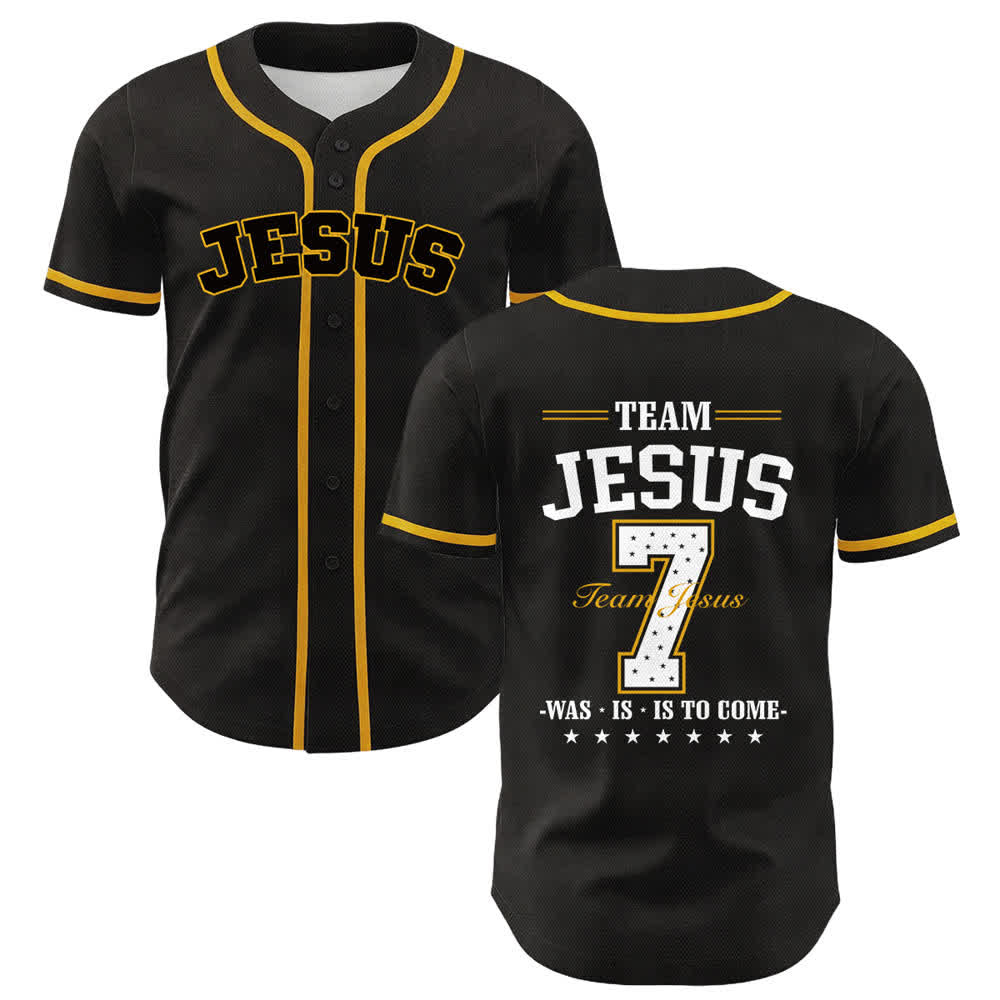 Maillot de baseball unisexe Christianartworkshop Team Jesus Numéro 7 Était Est Est À Venir - Jaune - 5XL - image 3