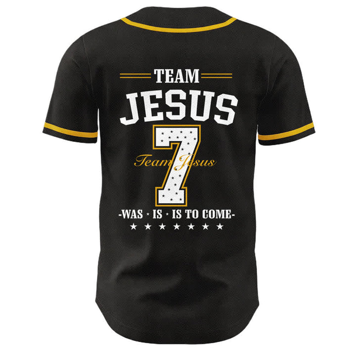 Maillot de baseball unisexe Christianartworkshop Team Jesus Numéro 7 Était Est Est À Venir - image 4