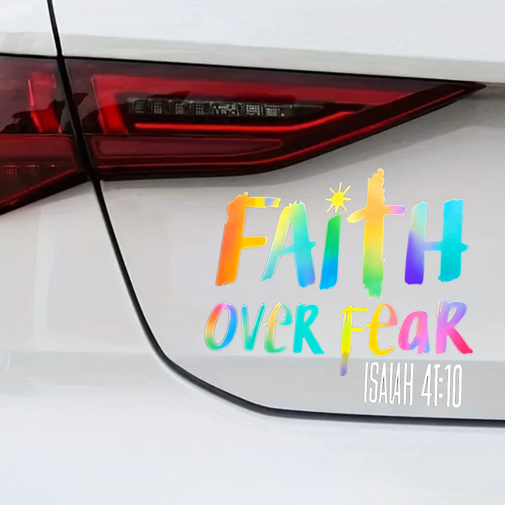 Christianartworkshop Autocollant hologramme « La foi plutôt que la peur » pour voiture : emblème de courage et de force céleste - Lot de 10 - image 0