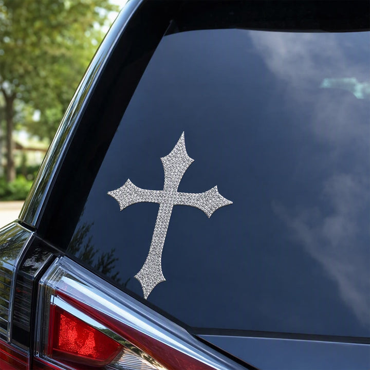 Christianartworkshop Autocollant de voiture Croix Gothique à Paillettes et Pointes : Emblème de Protection Céleste Inébranlable - image 3