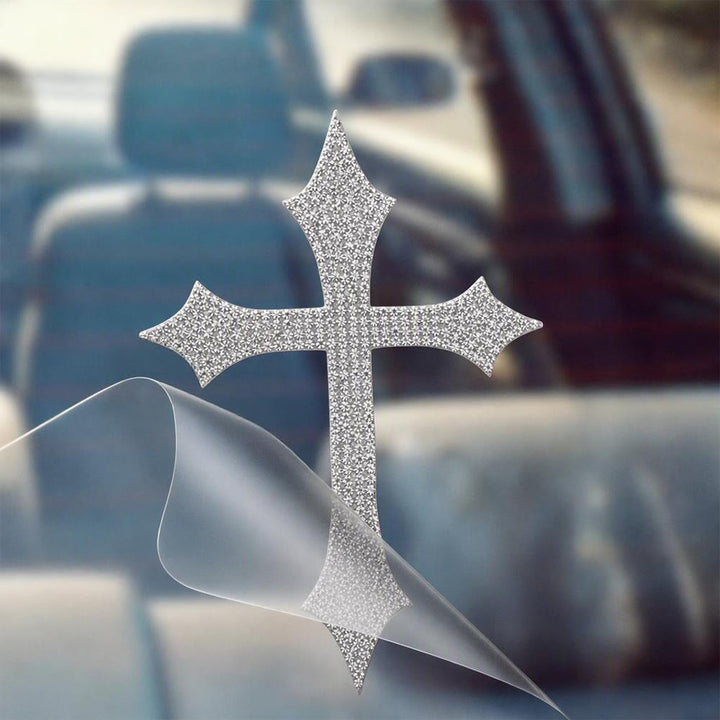 Christianartworkshop Autocollant de voiture Croix Gothique à Paillettes et Pointes : Emblème de Protection Céleste Inébranlable - image 1