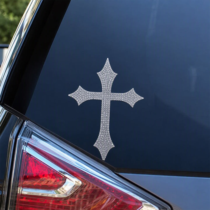Christianartworkshop Autocollant de voiture Croix Gothique à Paillettes et Pointes : Emblème de Protection Céleste Inébranlable - image 2