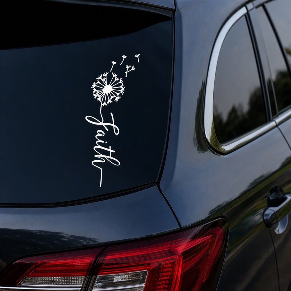 Christianartworkshop Autocollant de voiture Pissenlit Foi en écriture cursive : Emblème de douce espérance céleste - image 1