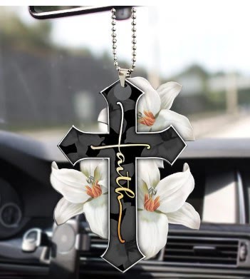Christianartworkshop Pendentif de voiture Croix de la Foi Florale : Emblème de la Bénédiction d'un Voyage Céleste et Chaleureux - Lys blanc - image 7