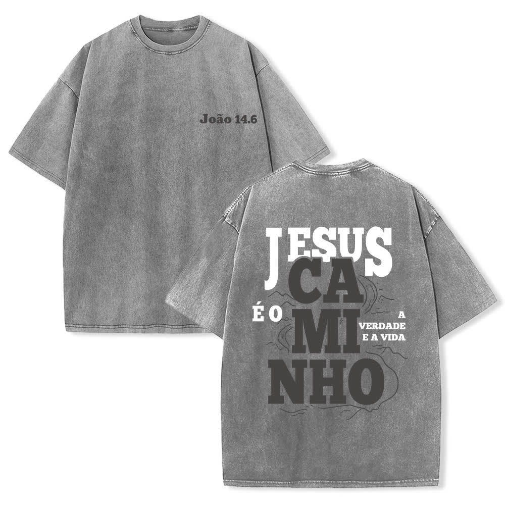 Christianartworkshop T-shirt oversize délavé vintage Jesus Caminho - Gris - 4XL - image 0