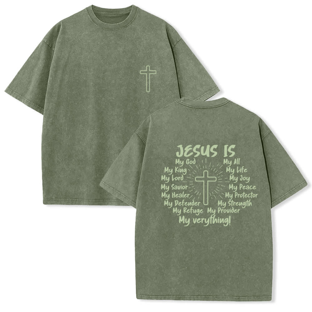 Christianartworkshop T-shirt oversize délavé avec imprimé croix au dos - Vert armée - 4XL - image 3