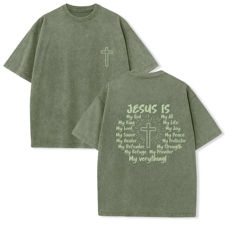 Christianartworkshop T-shirt oversize délavé avec imprimé croix au dos - Vert armée - 4XL - image 3