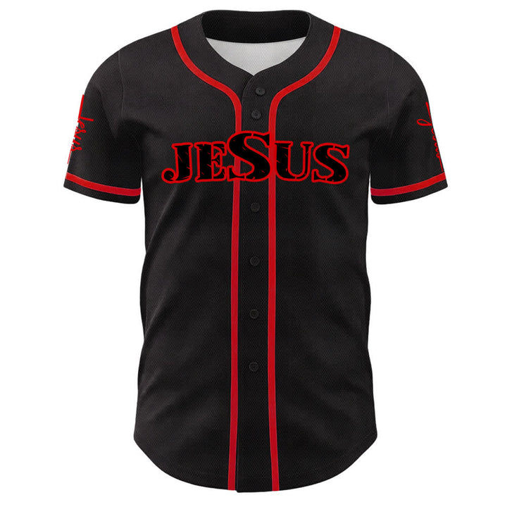 Christianartworkshop Maillot de baseball à boutons noirs et rouges Jésus - image 2