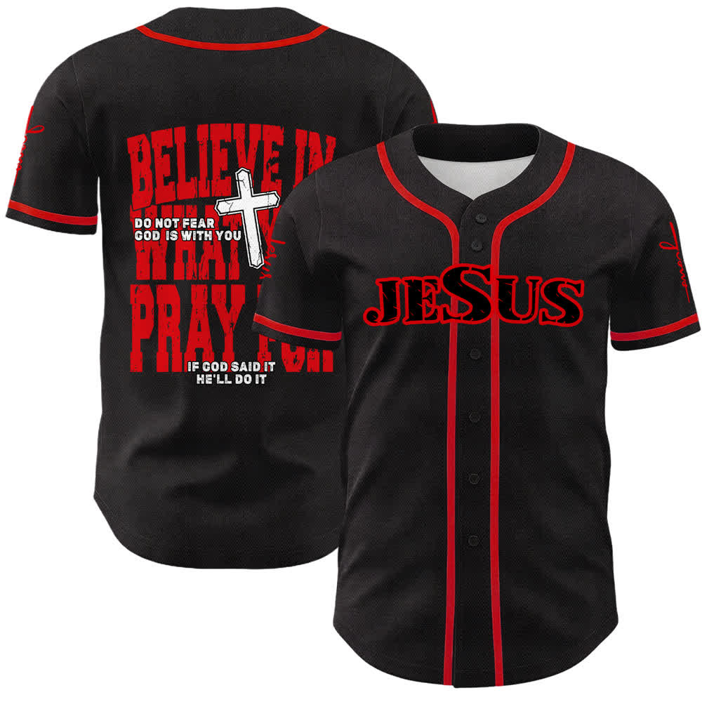 Christianartworkshop Maillot de baseball à boutons noirs et rouges Jésus - Rouge - 5XL - image 0