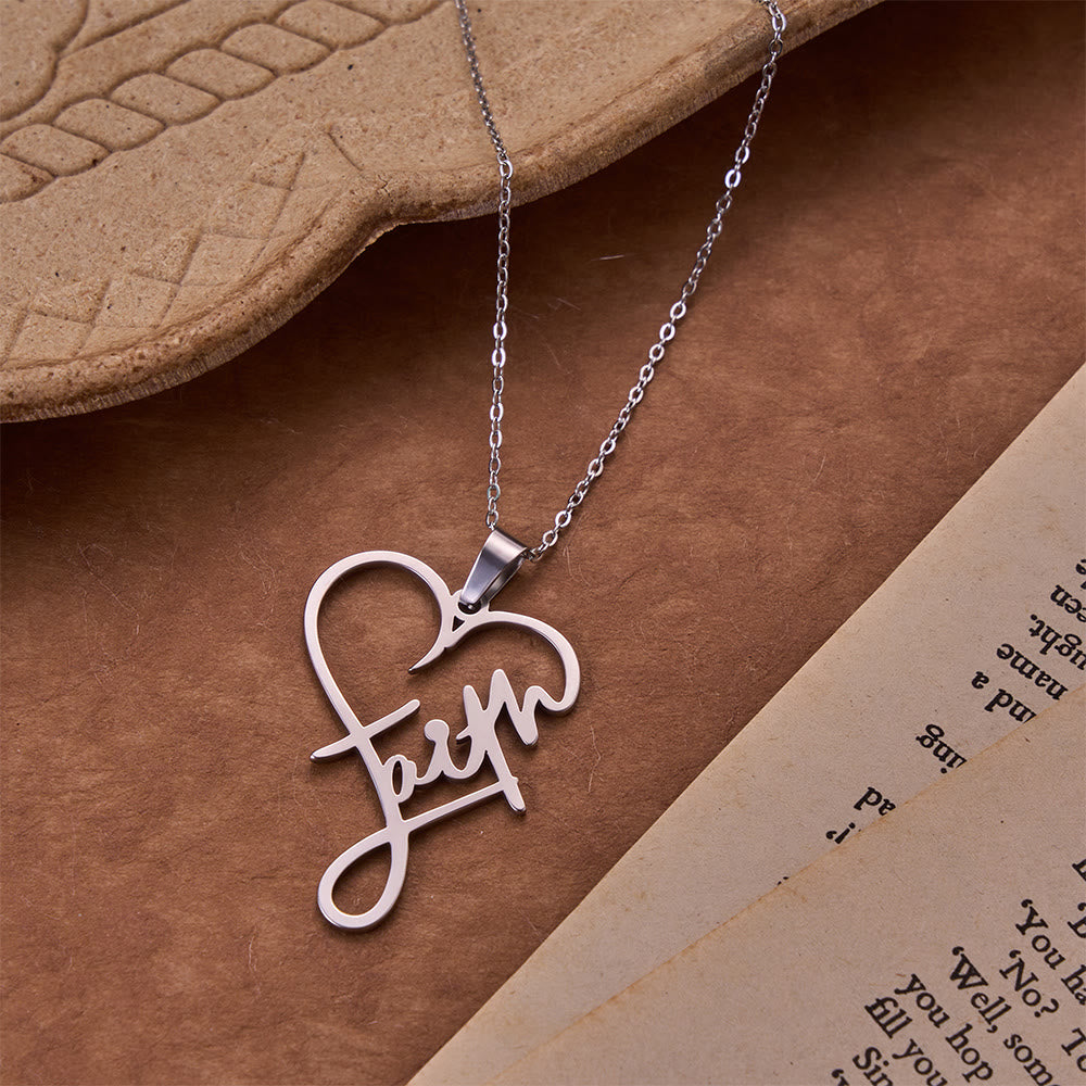 Christianartworkshop Collier pendentif cœur ajouré avec inscription « Foi » : emblème d’une espérance céleste éternelle - image 2