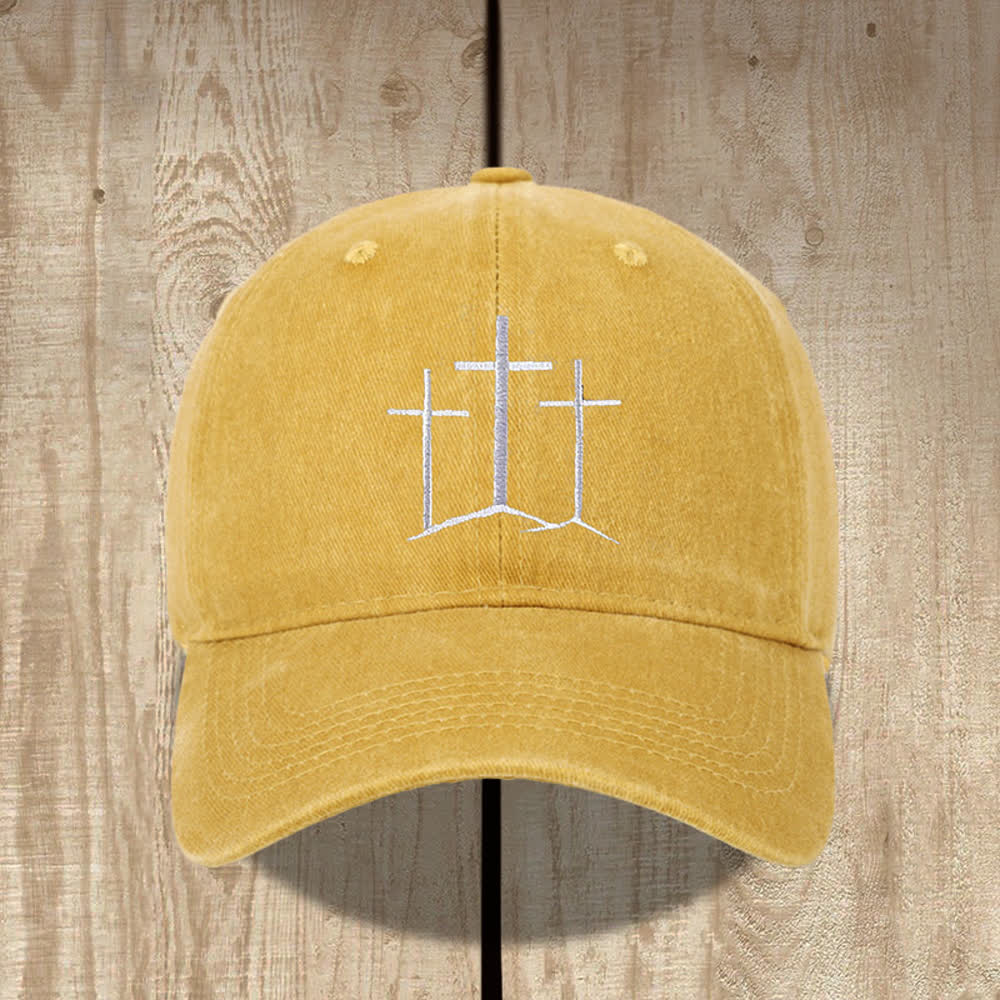 Christianartworkshop Chapeau classique délavé brodé de la foi des trois croix - Jaune - image 0