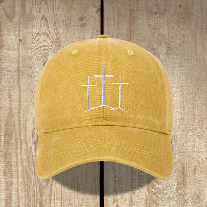 Christianartworkshop Chapeau classique délavé brodé de la foi des trois croix - Jaune - image 0