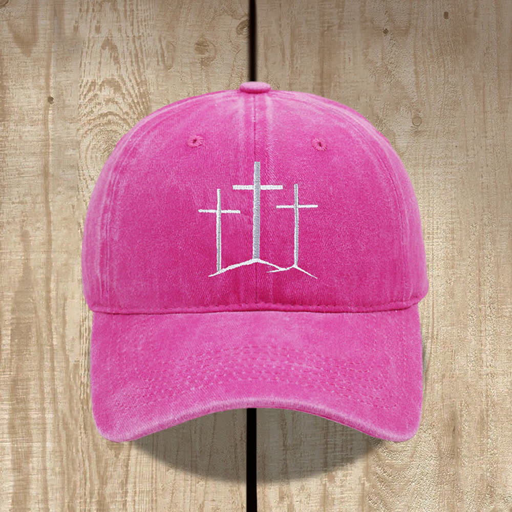 Christianartworkshop Chapeau classique délavé brodé de la foi des trois croix - Fuchsia - image 1