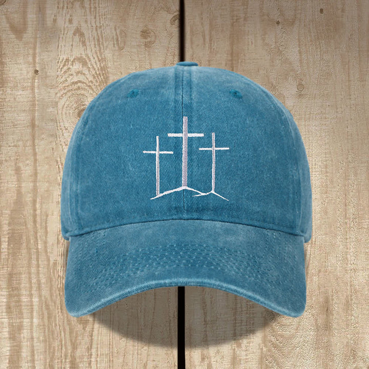 Christianartworkshop Chapeau classique délavé brodé de la foi des trois croix - Lac Bleu - image 10