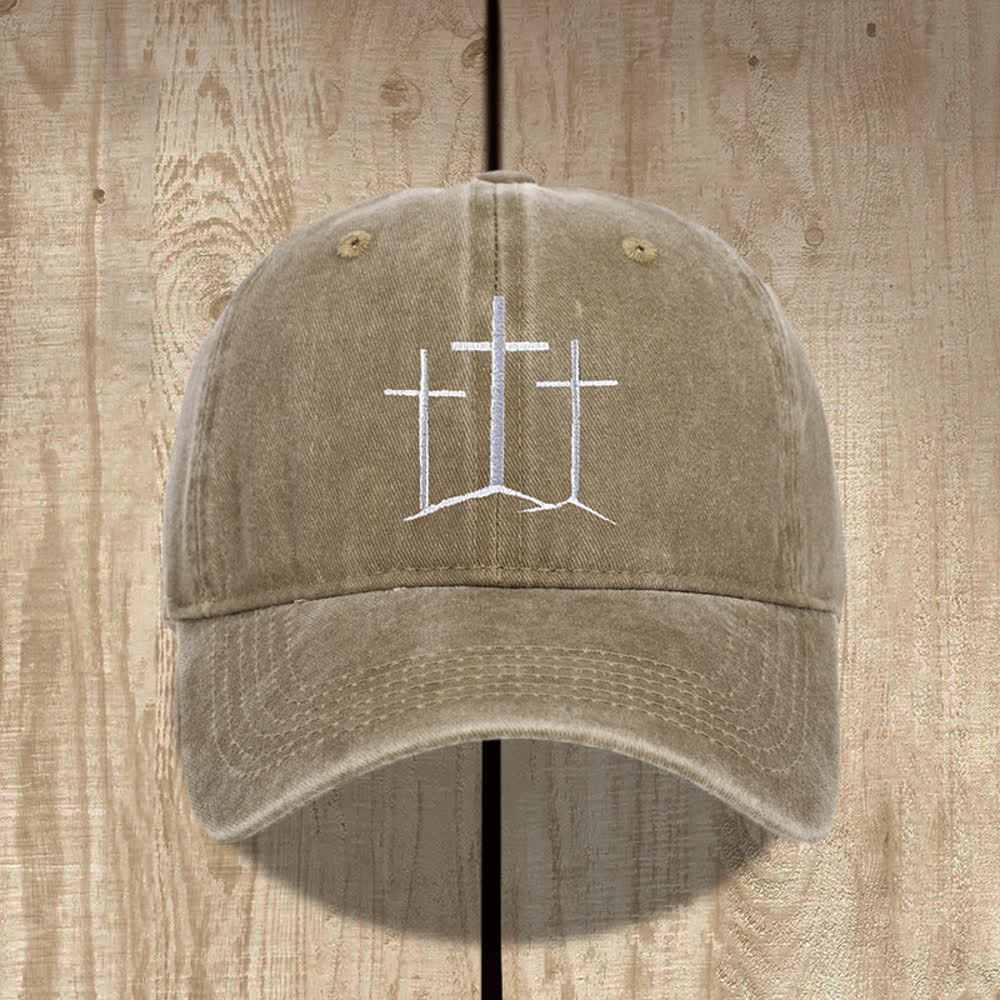 Christianartworkshop Chapeau classique délavé brodé de la foi des trois croix - Kaki - image 4