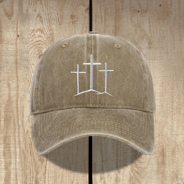 Christianartworkshop Chapeau classique délavé brodé de la foi des trois croix - Kaki - image 4