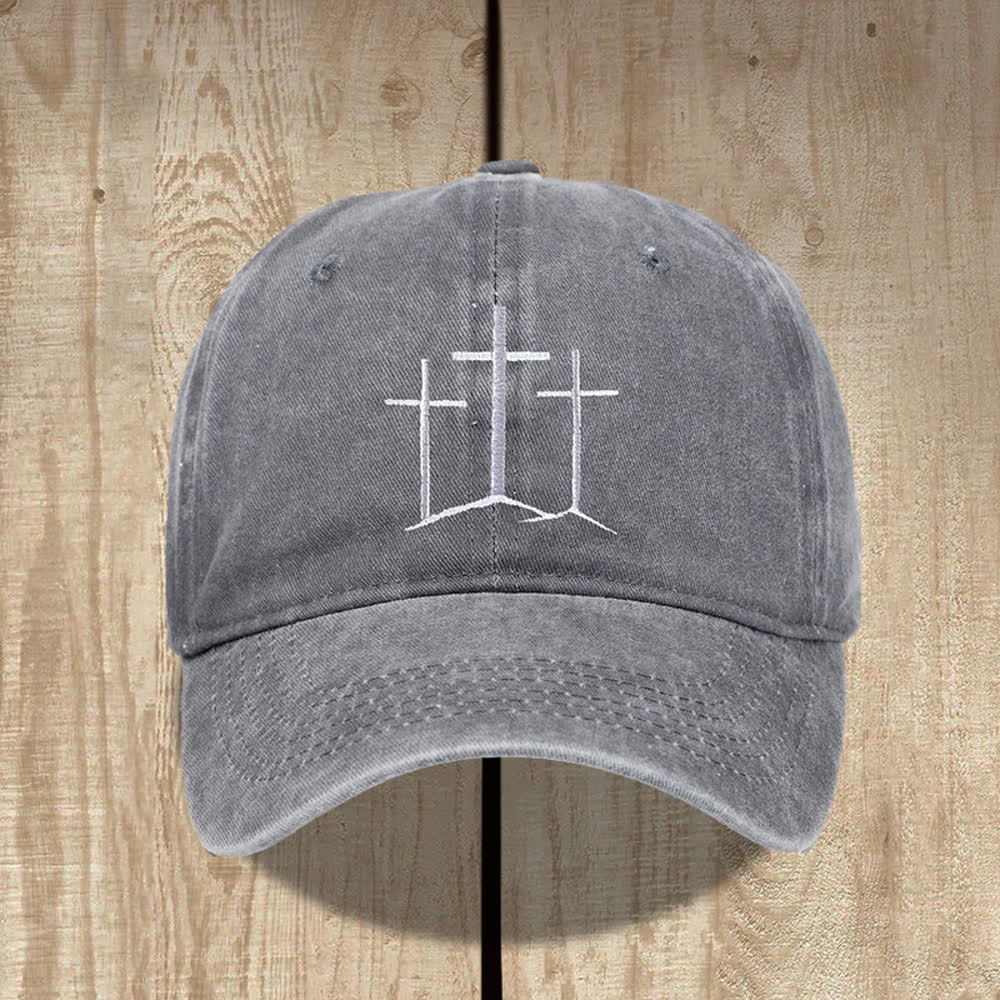 Christianartworkshop Chapeau classique délavé brodé de la foi des trois croix - Gris - image 3