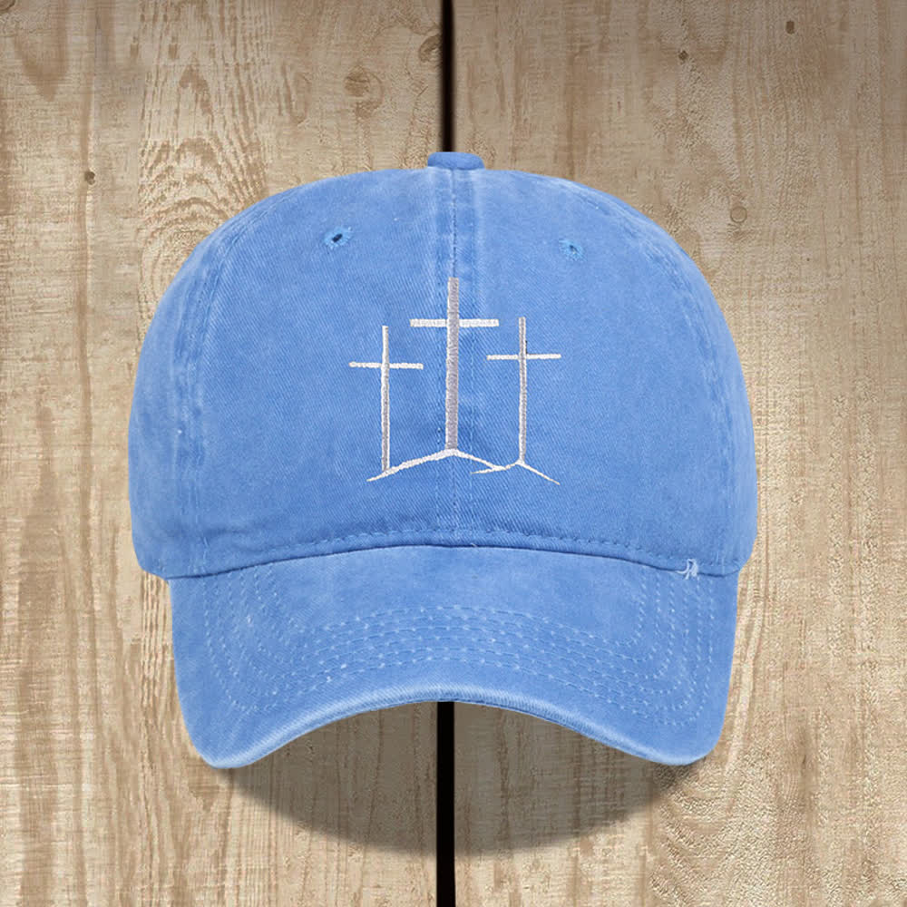 Christianartworkshop Chapeau classique délavé brodé de la foi des trois croix - Bleu ciel - image 11