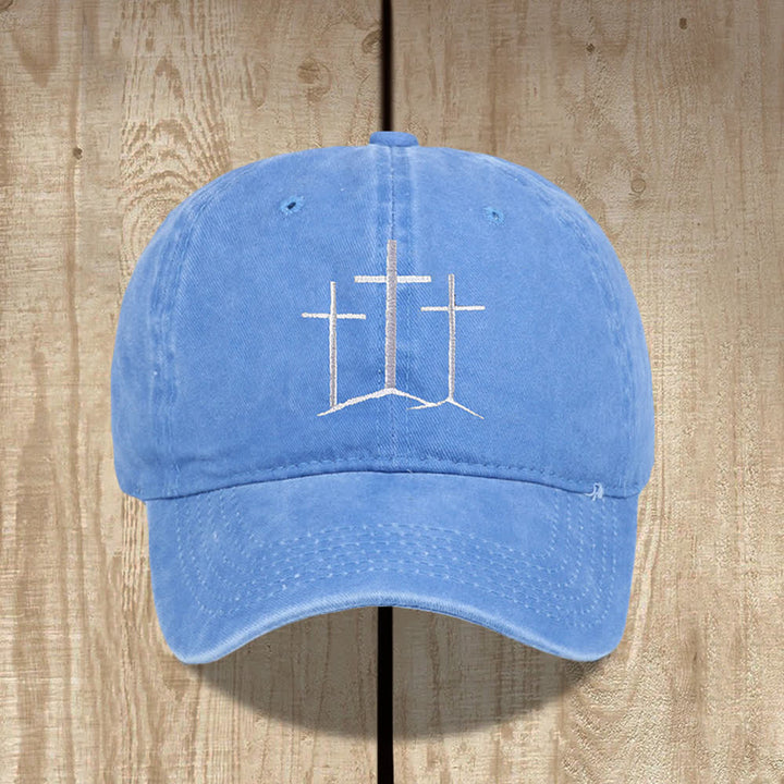 Christianartworkshop Chapeau classique délavé brodé de la foi des trois croix - Bleu ciel - image 11