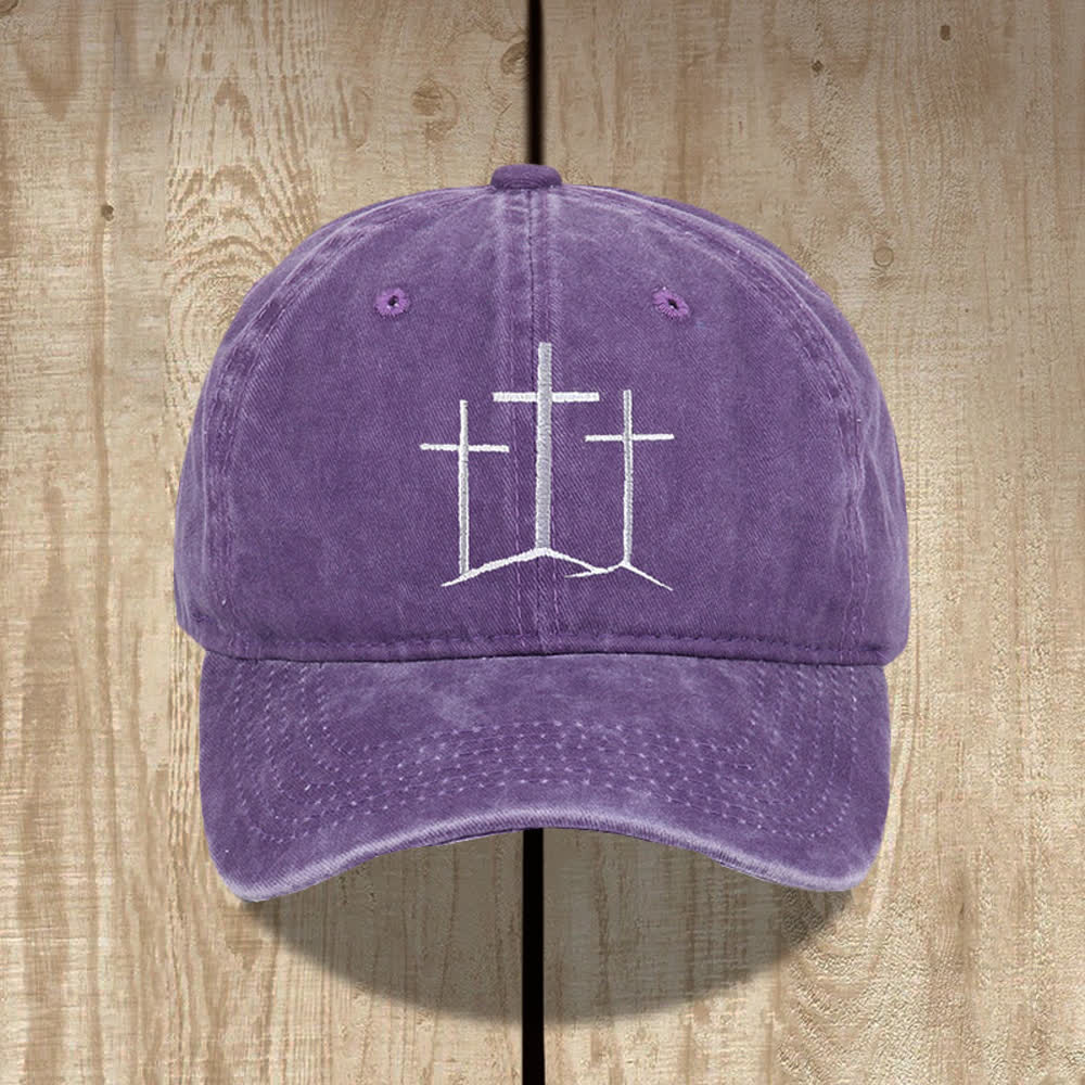 Christianartworkshop Chapeau classique délavé brodé de la foi des trois croix - Violet - image 7