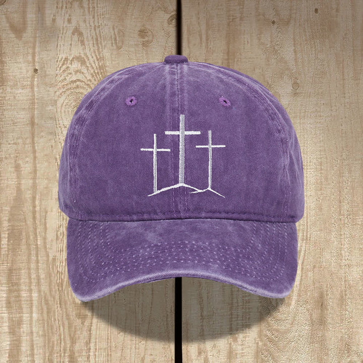 Christianartworkshop Chapeau classique délavé brodé de la foi des trois croix - Violet - image 7