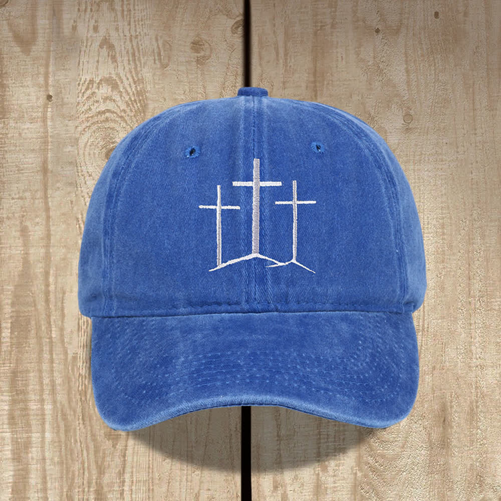 Christianartworkshop Chapeau classique délavé brodé de la foi des trois croix - Bleu royal - image 12