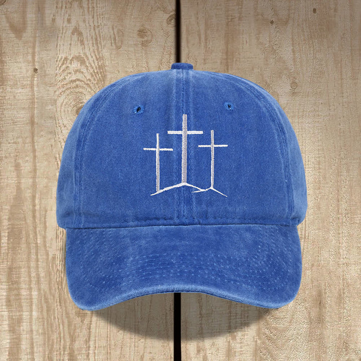 Christianartworkshop Chapeau classique délavé brodé de la foi des trois croix - Bleu royal - image 12