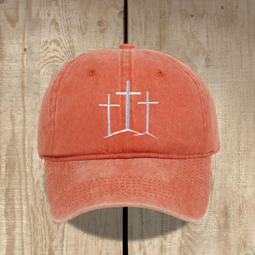 Christianartworkshop Chapeau classique délavé brodé de la foi des trois croix - Orange - image 13