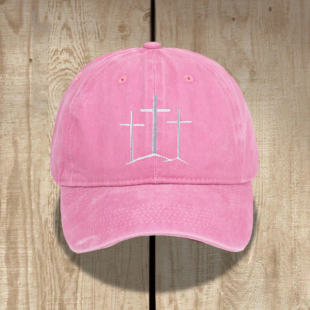 Christianartworkshop Chapeau classique délavé brodé de la foi des trois croix - Rose - image 6