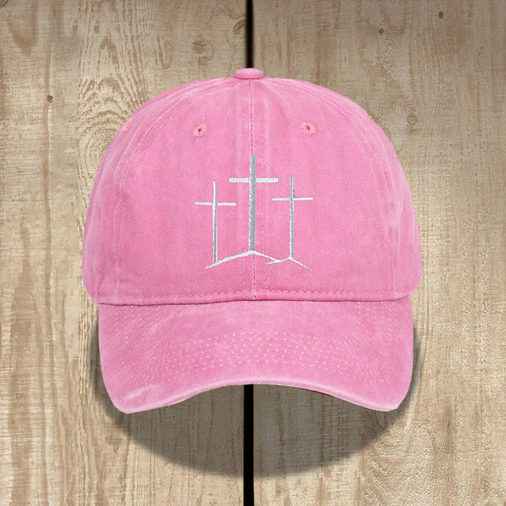 Christianartworkshop Chapeau classique délavé brodé de la foi des trois croix - Rose - image 6