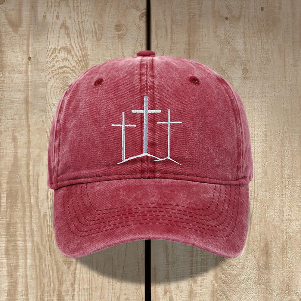Christianartworkshop Chapeau classique délavé brodé de la foi des trois croix - Vin - image 5