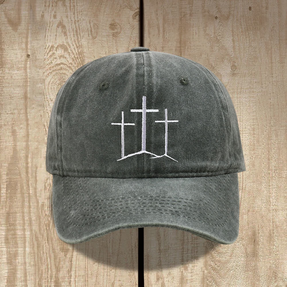 Christianartworkshop Chapeau classique délavé brodé de la foi des trois croix - Vert armée - image 14