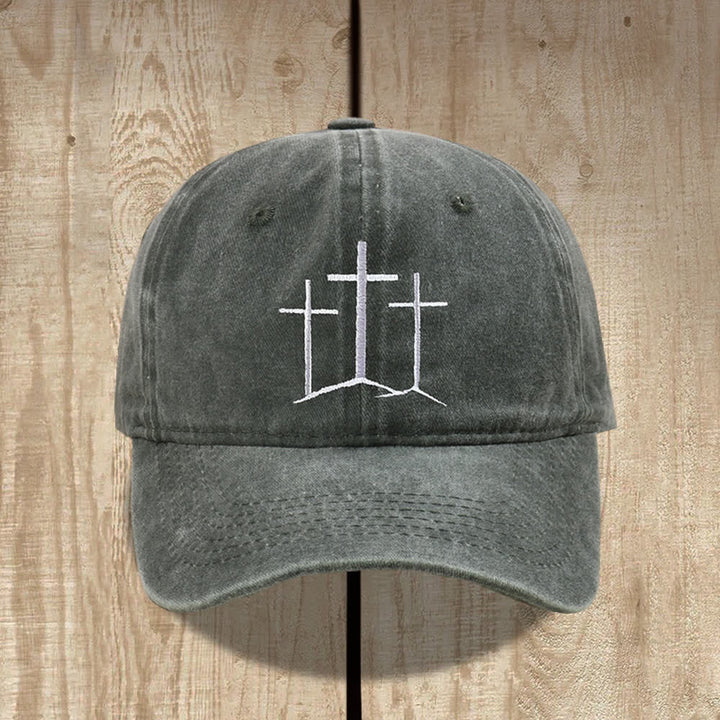 Christianartworkshop Chapeau classique délavé brodé de la foi des trois croix - Vert armée - image 14