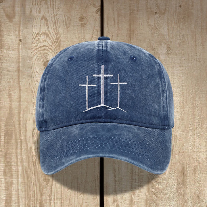 Christianartworkshop Chapeau classique délavé brodé de la foi des trois croix - Bleu marine - image 8