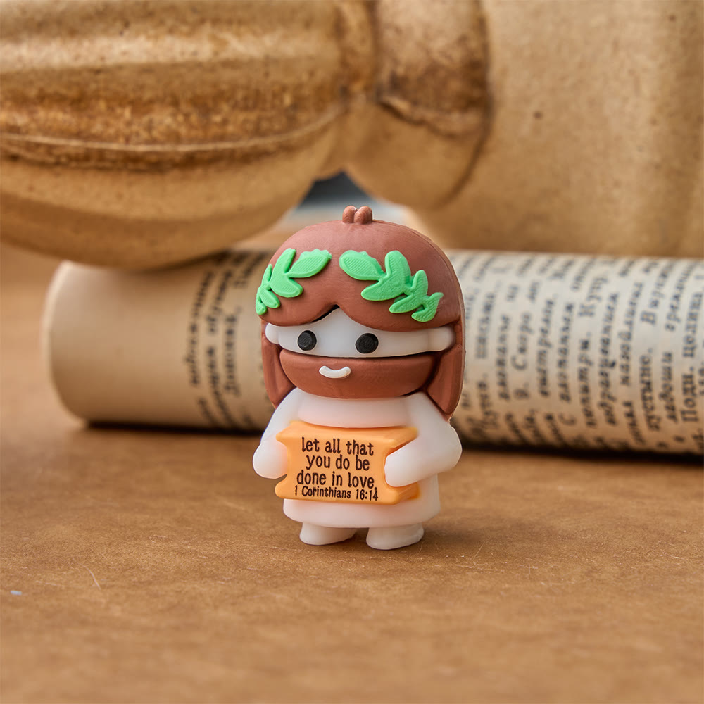 Christianartworkshop Mini figurines de Jésus : Décoration de bureau mignonne avec une plaque biblique, emblème de tendre amour céleste - image 4
