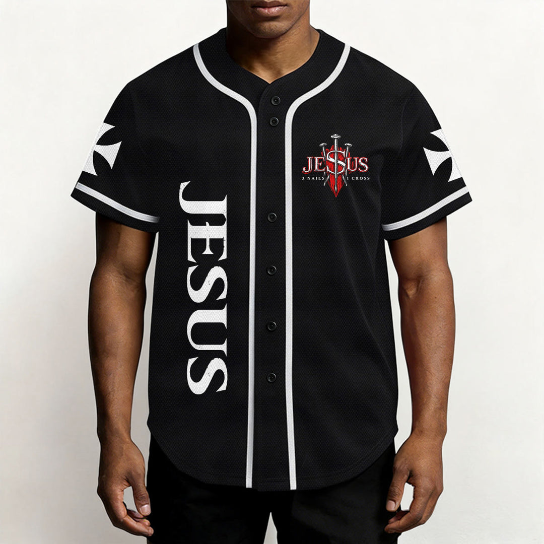 Christianartworkshop Maillot de baseball boutonné avec emblème vertical Jésus clou croix et éclair au dos, portrait du Lion de Juda et du Lion de Juda. - image 10