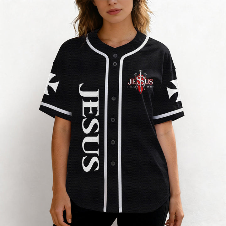 Christianartworkshop Maillot de baseball boutonné avec emblème vertical Jésus clou croix et éclair au dos, portrait du Lion de Juda et du Lion de Juda. - image 12