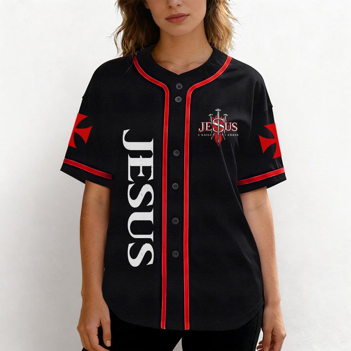 Christianartworkshop Maillot de baseball boutonné avec emblème vertical Jésus clou croix et éclair au dos, portrait du Lion de Juda et du Lion de Juda. - image 5